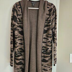 Rachel Zoe Long Hooded Open Sweater - Camo - Size L